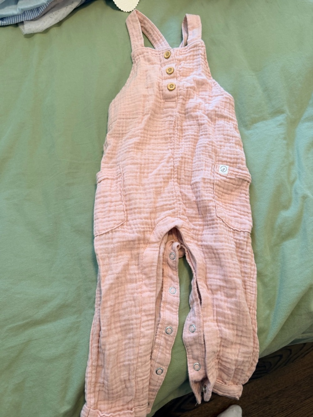 Baby Pink Cotton Gauze Romper with Button Front